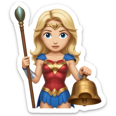 Blonde blue eyes Wonder Woman holding bell and baton sticker