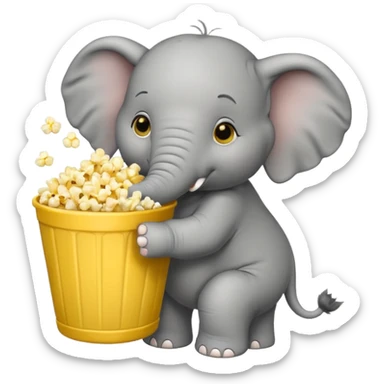 a elephant holding a bucket of popcorn sticker