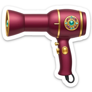 burgundy blow dryer covered in jewelry sticker
