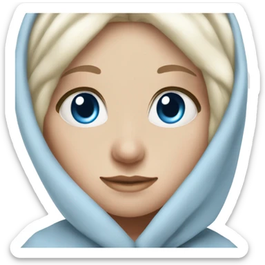 White girl blonde white hair and blue eyes under a blanket sticker