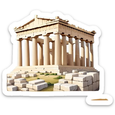 Cinematic Realistic Acropolis Landmark Emoji, showing the Parthenon standing proudly atop the Acropolis hill, with its marble columns glowing under the warm Athenian sunlight against a blue sky. sticker