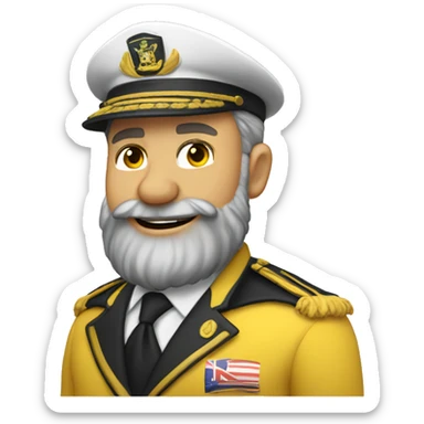yellow classic emoji, yacht club captain, saluting, smiling, australian, beard stubble sticker