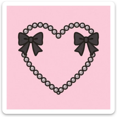 pastel goth heart with black bows and pearls, soft pink and black, cute gothic style sticker