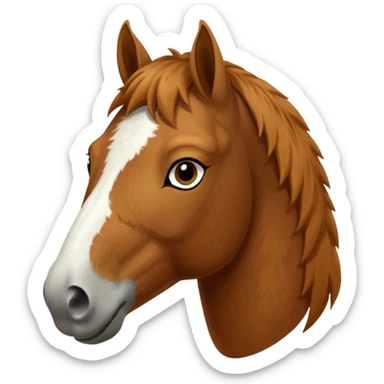 Head of a sorrel horse with a wide white blaze from his forehead, under his forelock, running down his face and under his muzzle, facing forward. sticker