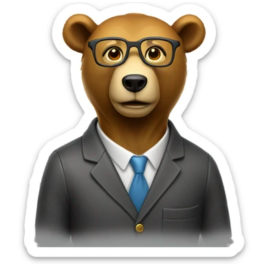 Ios bear animal emoji as a university professor, wearing clear yellow plastic thick-rimmed glasses sticker