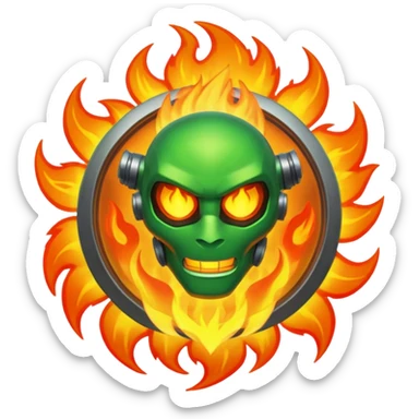 The Omnitrix from Ben 10 with a fiery guy in the middle sticker