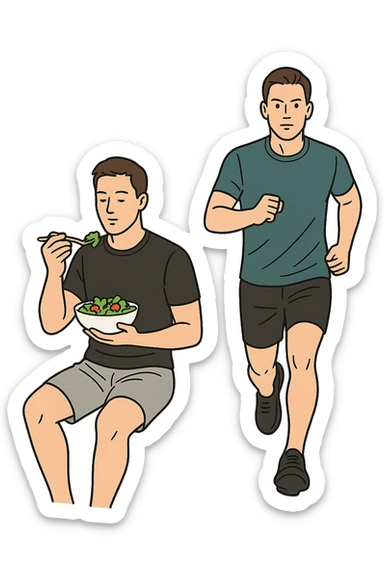 UOMO FITNESS CHE MANGIA INSALATA ACCANTO A UOMO FITNESS CHE CORRE IN POSA FRONTALE sticker