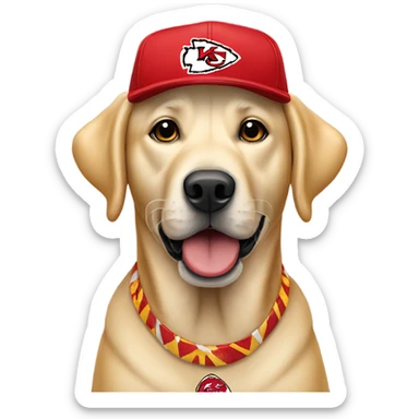 Yellow lab wearing Kansas city chiefs hat sticker