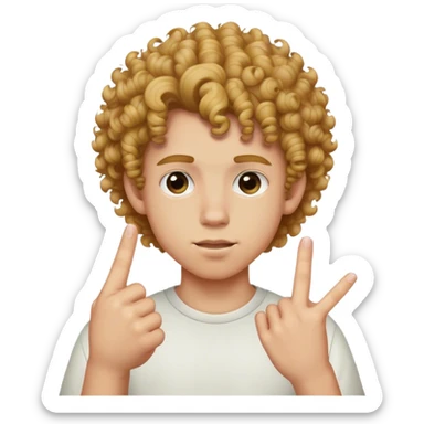 Teenage boy with curly hair sticking up the middle finger sticker