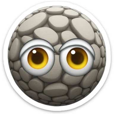 3d sphere with a cartoon cobblestone texture with big stupid eyes sticker