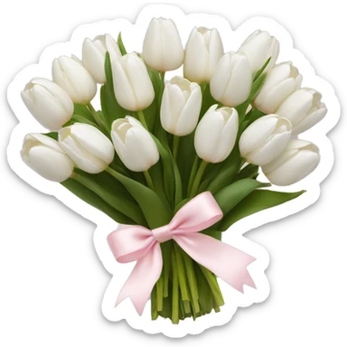 White tulips bouquet with light pink bow  sticker