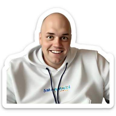 smiling boy in white hoodie sticker