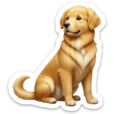 cinematic-[golden retreiver]-realistic-full-body-sitting-emoji,-tail-resting-loosely-beside-its-paws,-head-tilted-dramatically,-sleek-[golden]-fur,-simplified-yet-realistic-focused-features,-highly-detailed,-glowing-with-an-almost-sarcastic-glow sticker