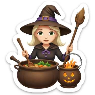 Cadı kazanında yemek yapan bir cadı sticker