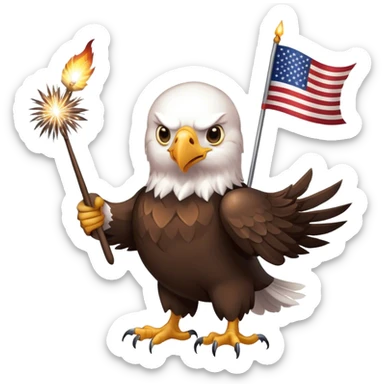 Bald eagle with flag and sparklers sticker