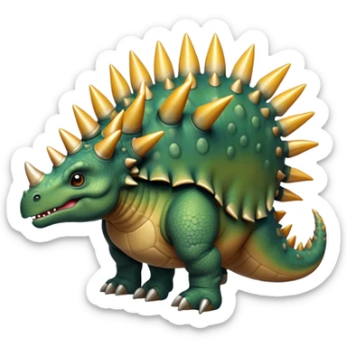 Cinematic Noble Stegosaurus Portrait Emoji, Poised and dignified, with a sturdy, low-slung body adorned by a distinctive row of bony plates along its back and a spiked tail, a small, determined head with observant eyes, Simplified yet sharply defined features, highly detailed, glowing with a soft, earthy radiance, high shine, intelligent and resolute, stylized with an air of ancient armored majesty, focused and alert, soft glowing outline, capturing the essence of a watchful and confident Stegosaurus that appears ready to lumber out of the screen with effortless authority! sticker