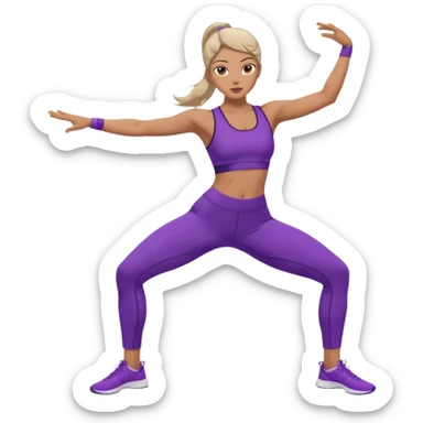 A woman dressed in purple performing warrior one pose, sunrise lighting, peaceful and strong vibe. sticker