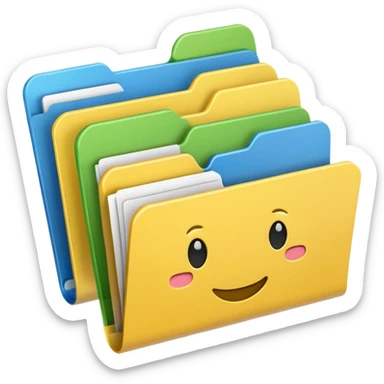three file folders, with different colored tabs, emoji style sticker