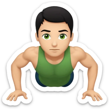 Man with black hair, green eyes doing push ups sticker