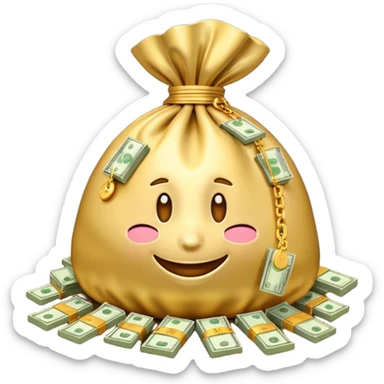 Luxury 3D emoji, overflowing money bag, stacks of cash, premium lighting, rich glossy look, ultra clean, transparent background


 sticker