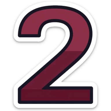 Number 2 in serif italic font with matted style in muted, deep, rich burgundy-charcoal mix color sticker