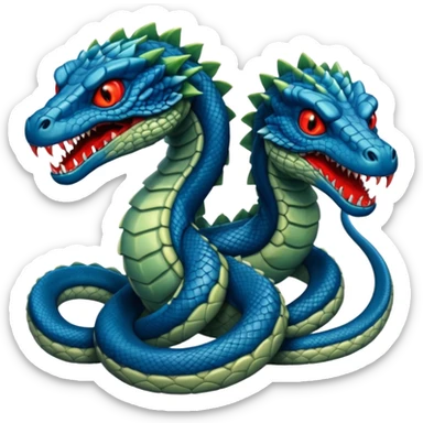 blue hydra, strong reptilian body, not like a snake,  with 3 serpent-like heads rising from its neck sticker