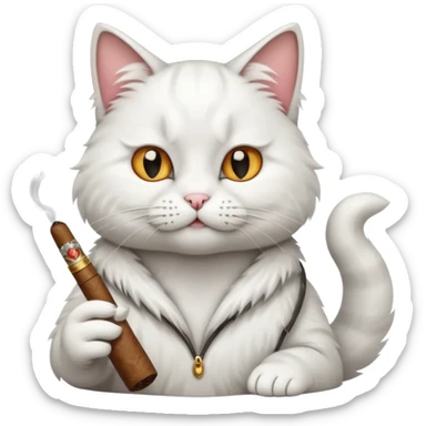 fluffy white cat smoking a cigar sticker