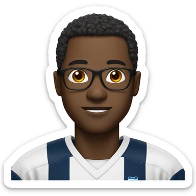 black man with glasses short hair in football shirt sticker