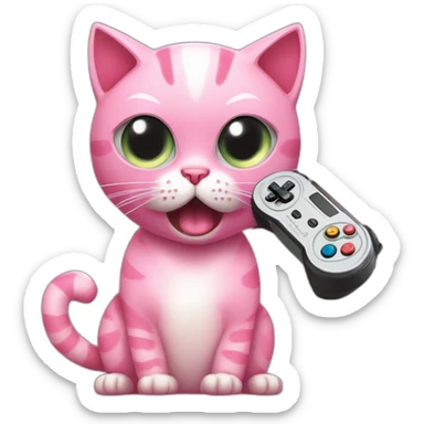 Pink cat with angry face playing with a video game controller y que tenga la cara furiosa como con fuego en los ojos sticker