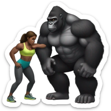 Big buff Gorilla helping a Girl doing squats sticker