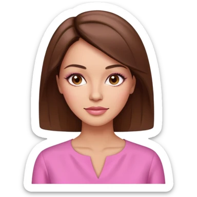 create an emoji of an adult woman with botox, with a square cut and brown hair, light skin, brown eyes and an elegant pink blouse sticker
