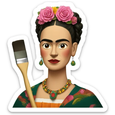 frida kahlo with paintbrush sticker