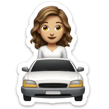 Brown hair Caucasian girl in a white car sticker