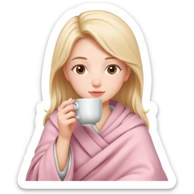 Милая девушка  и пьет чай укутавшись светло розовым пледом  sticker