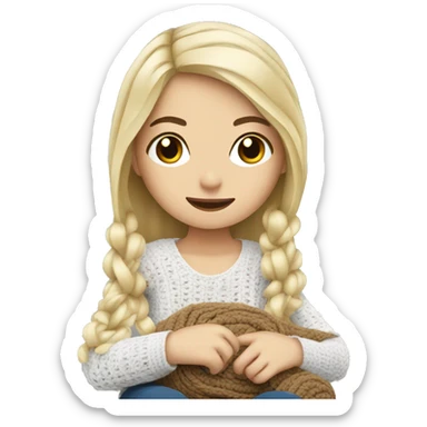 white blond Girl sitting doing crochet sticker