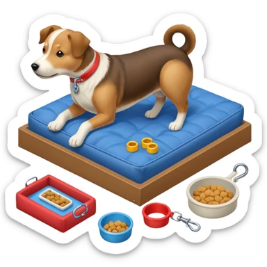 Goals:
1) Isometric view
2) Physically realistic portrayed in a way that would be expected to the average person
3) Avoid anything that could be considered offensive, even 2%

---
Now generate an image to represent a list to buy items for a new dog. sticker