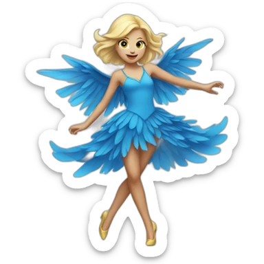 blonde girl dancing in a blue bird costume sticker