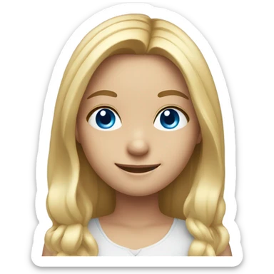Smiling girl with long blond hair with a middle part and blue eyes sticker