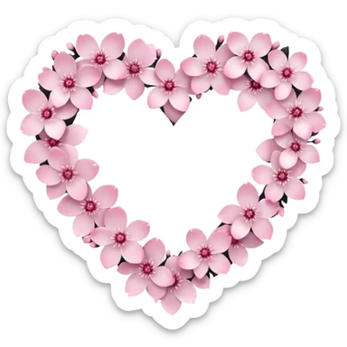 goth sakura heart, heart made of white sakura petals with pink accents, remove background sticker