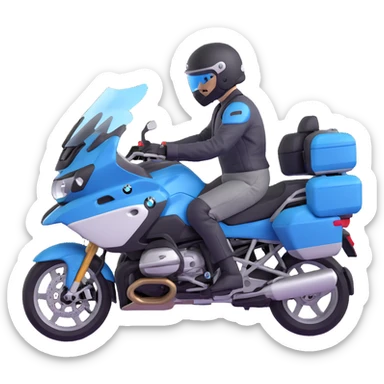 BMW R 1200 RT touring motorcycle with rider wearing helmet sticker