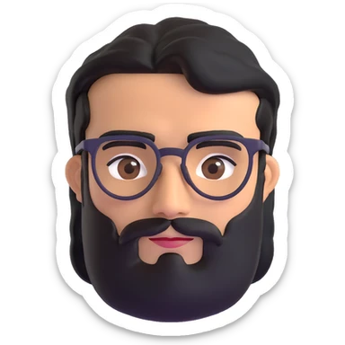 middle eastern man with medium length black beard, black hair, thick connected unibrow, tan skin, brown eyes, wearing glasses sticker