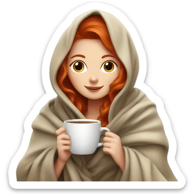 redhead girl drinking coffee under a blanket sticker