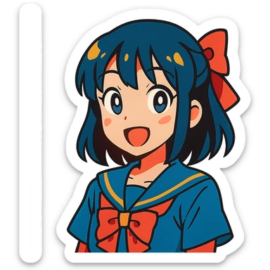 Japanese girl, anime style, vibrant colors, expressive face sticker