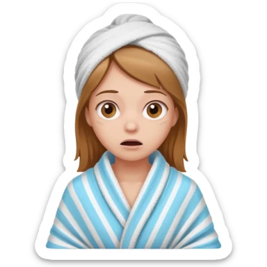 scared clean girl with bath towels sticker