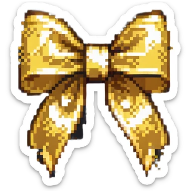 golden bow with shiny highlights pixel art sticker