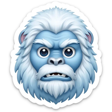 Cinematic Noble Yeti Portrait Emoji, Grand and enigmatic, with a towering, snow-dusted figure in pristine whites and cool blues, exuding ancient, mystical wisdom and stoic majesty, simplified yet exquisitely detailed with frosty textures, glowing with a gentle, icy outline that captures the awe-inspiring presence of a guardian of the frozen wilds! sticker
