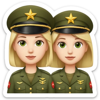 one emoji (female) wearing Army combat uniform and a second emoji (male) wearing the army green service uniform sticker