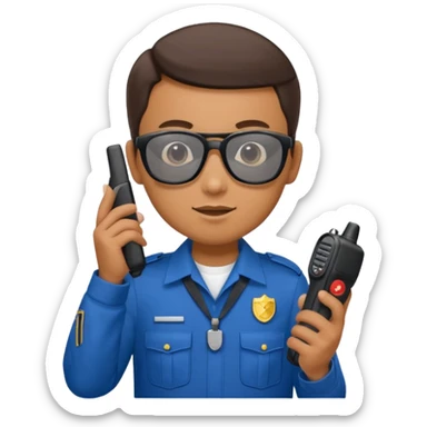 school security, blue cloth, sun glasses, holding walkie-talkie sticker