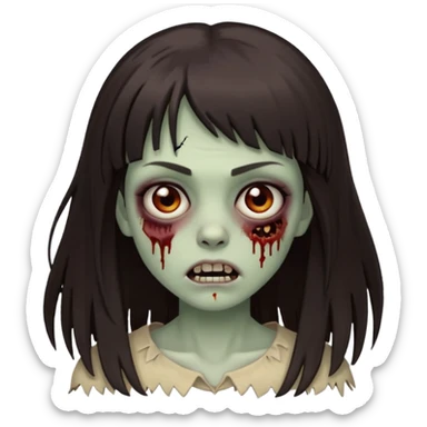 crie garota zombie com cabelos grandes, castanho escuro e franja sticker