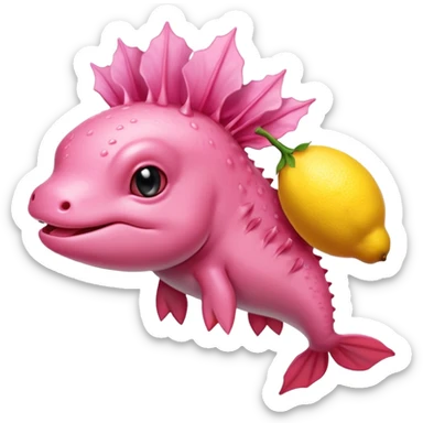 J’aimerais un Axolotl en dessin anime un peu rose qui mange un citron sticker